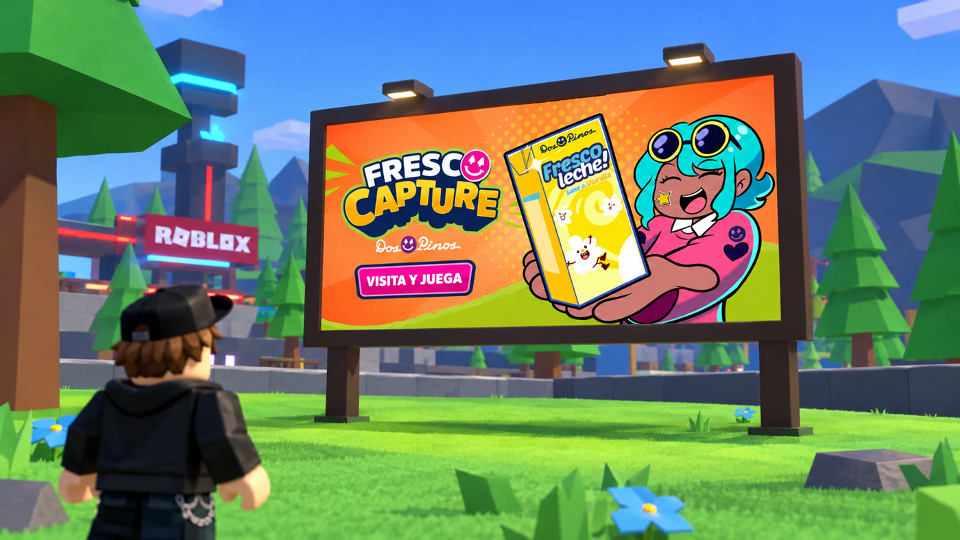 Cartelera de Fresco Capture de Dos Pinos dentro de un mundo de Roblox